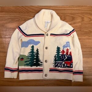 3T Janie and Jack Boys The Cozy Train Cream Knit Winter Christmas Cardigan
